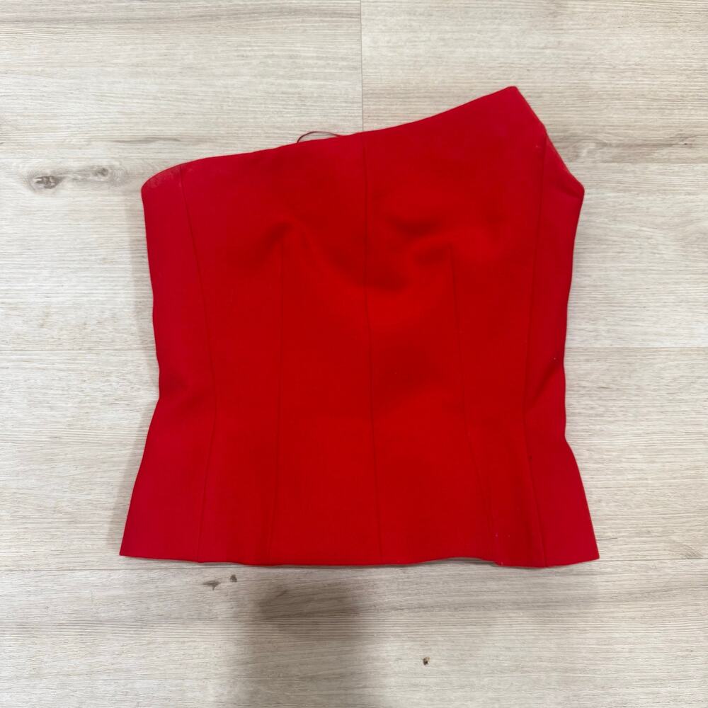 ZARA Red Asymmetric Bustier Top One Shoulder Strapless Party Top Medium - Picture 2 of 5